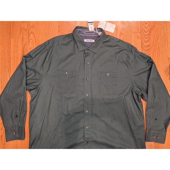 NWT Tommy Bahama Men XL Big 1XB Button Shirt Beach Fire Flannel Trout Green $148 - Picture 3 of 8